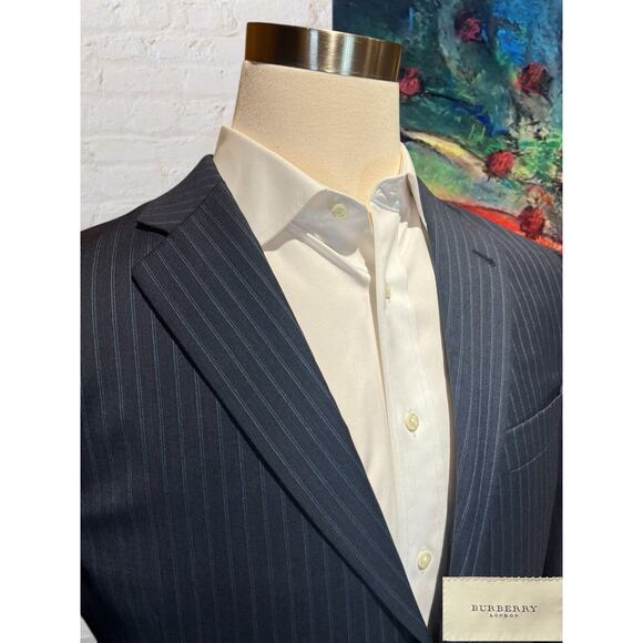Burberry London 42R Navy Royal Cobalt Blue Multi-Stripe Designer Blazer Jacket - Picture 4 of 15